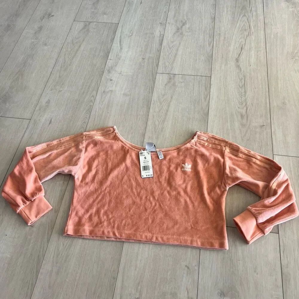 Adidas Velour Scoop Neck Crop Sweatshirt size S